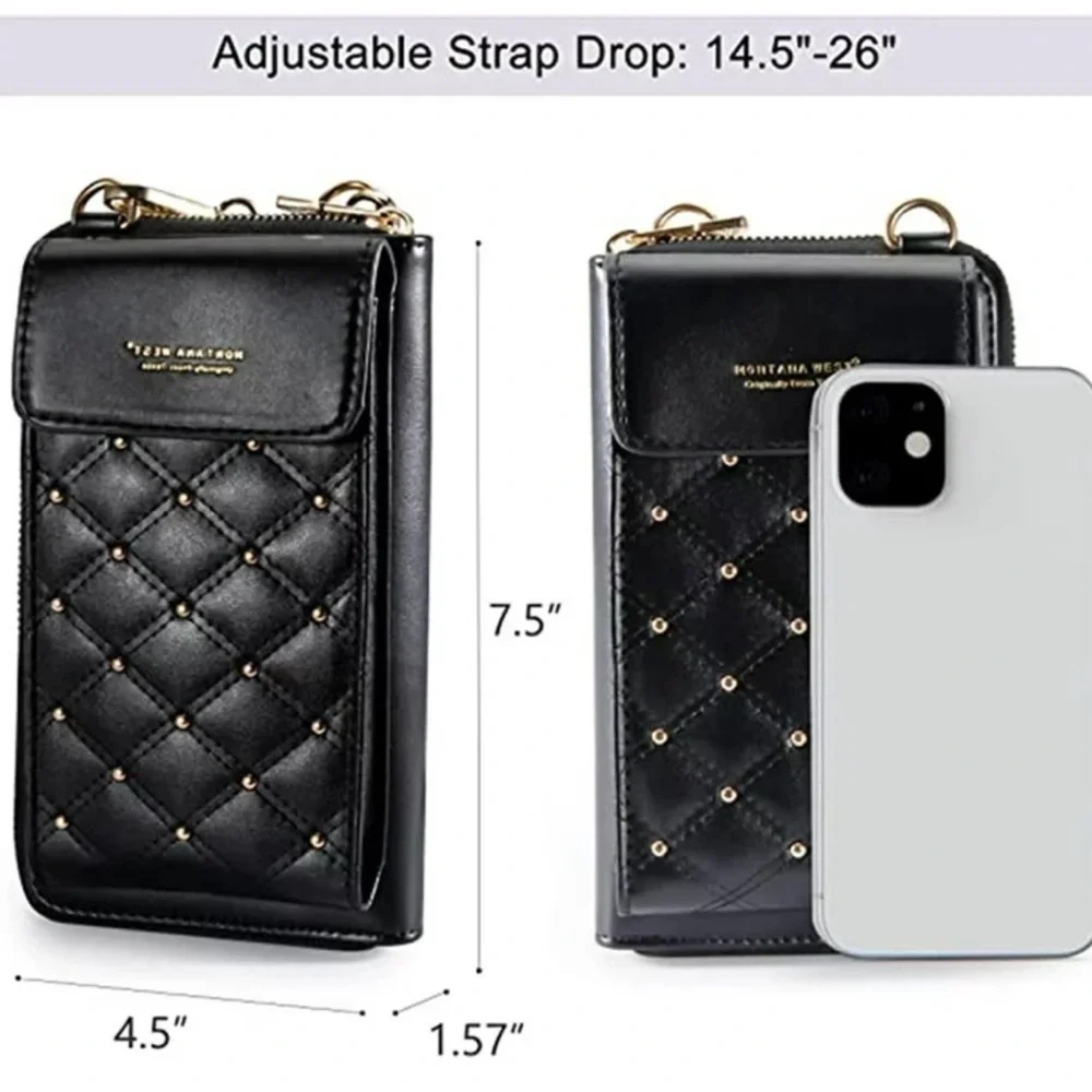 Montana West Quilted Style Small Crossbody Cell Phone Purse/Bag black